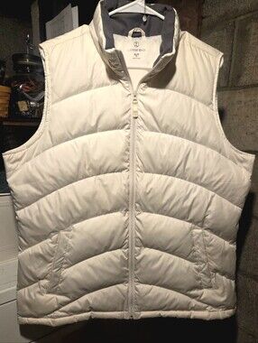Lands End Puffer Vest Womens Size XL/T Cream Classic Goosedown Zipper Cozy